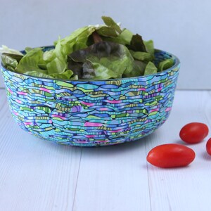 Teal, Blue, Green and Purple Salad Serving Glass Bowl Coated with Polymer Clay image 7