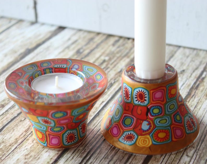 Shabbat Colorful Double Sided Candlesticks Etsy