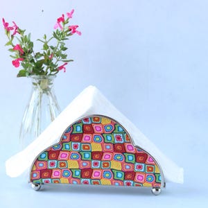 Metal Polymer Clay Napkin Holder, Colorful Bright Serviette Holder, Table Centerpiece, Host Gift