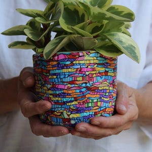 Millefiori Polymer Clay Planter: Geometric Ceramic Succulent Pot