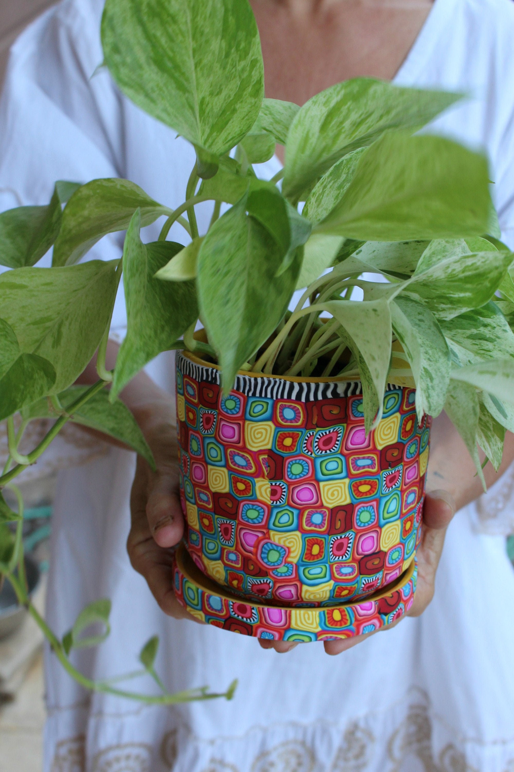 Large and Colorful Indoor Plant Pot With Drainage Plate Etsy