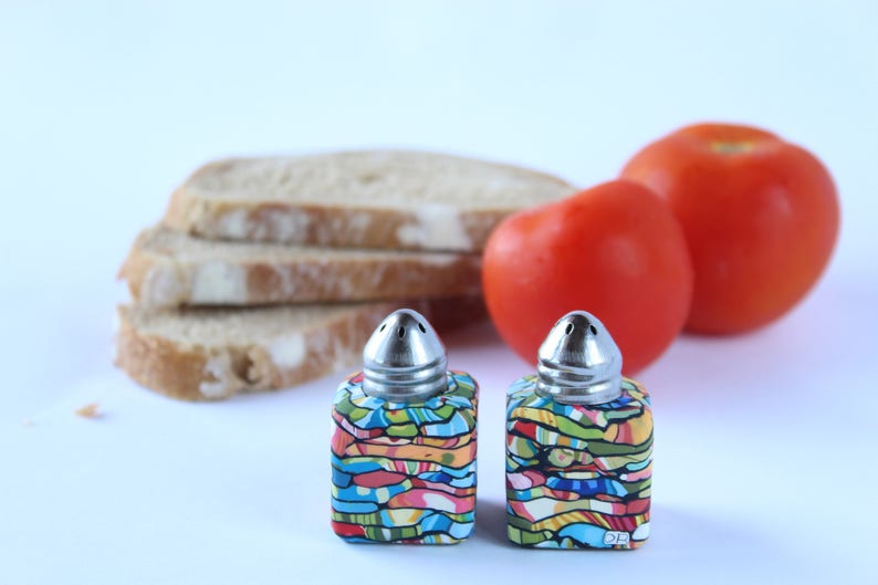 Colorful vivid mini salt and pepper shakers set image 2