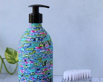 Millefiori Glass Soap Dispenser: 500ml Abstract Polymer Clay Hand Soap Plastic Pump Bottle