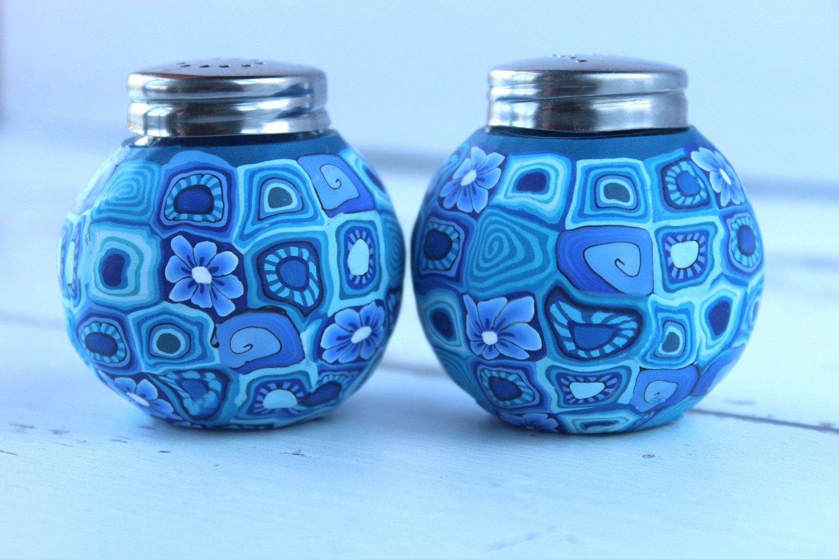 Unique blue salt and pepper shakers set Etsy