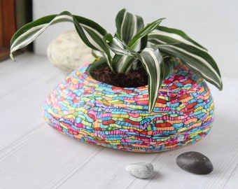 Colorful Big Round Planter with Drainage, Succulent Clay Planter