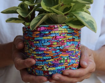 Colorful Medium Size Polymer Clay Indoor Planter with Drainage Plate