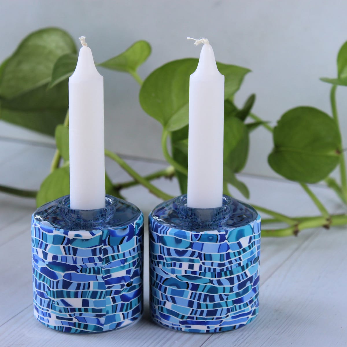 Shabbat Blue Double Sided Candle Holders - Etsy
