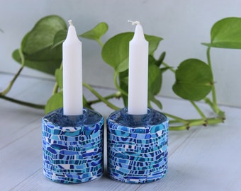 Bougeoirs double face bleu Shabbat