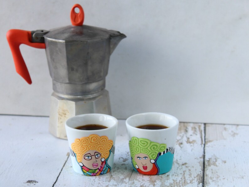 Set of Two Vibrant Funny Cute Espresso Cups Etsy