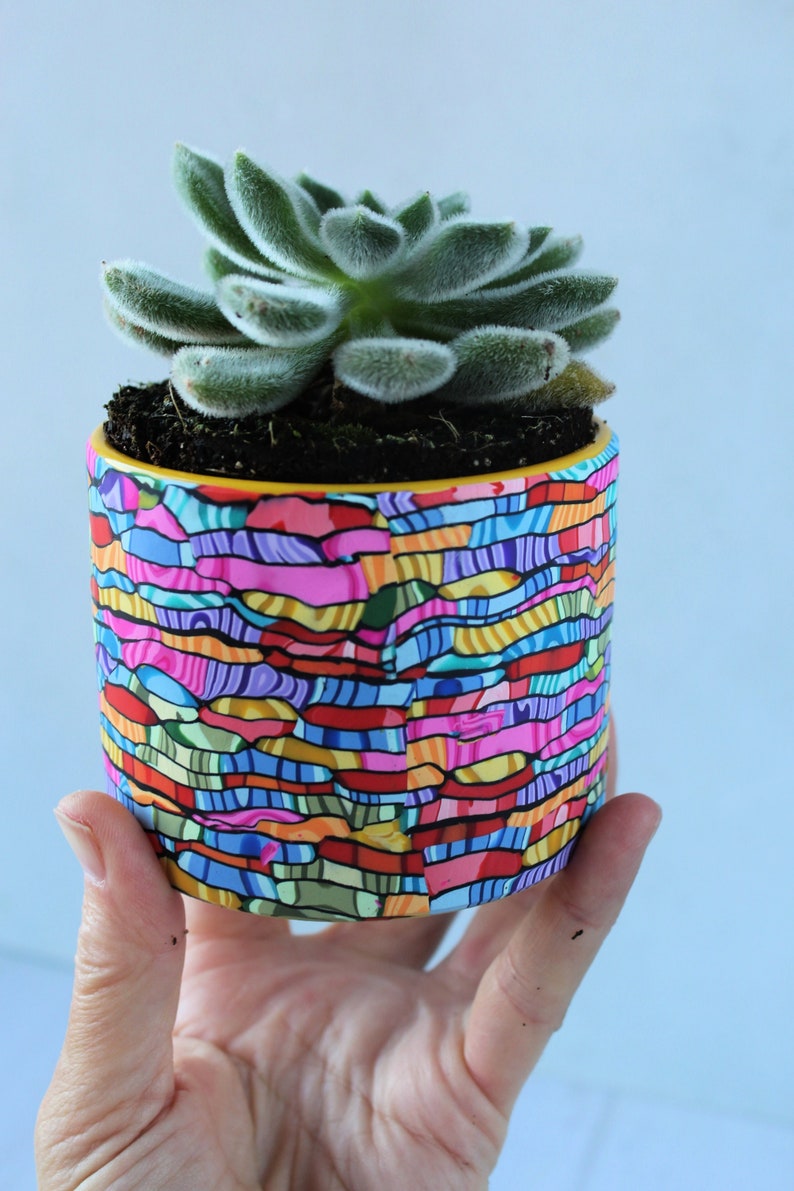 Colorful Indoor Mini Planter, Bright and Vibrant Statement Small Pot image 2