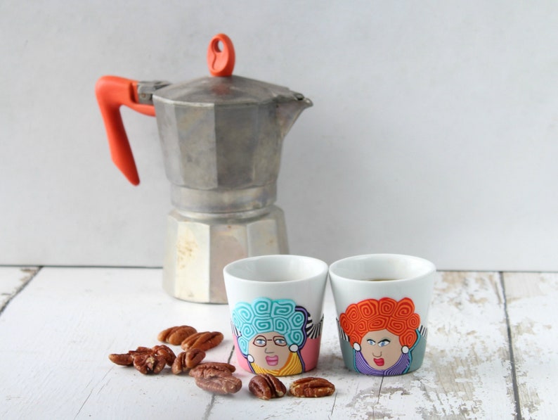 Set of Two Vibrant Funny Espresso Cups Etsy