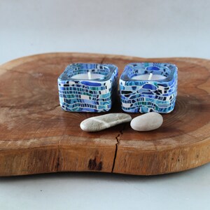 Blue and White Tea Candle Holders Made With Polymer Clay image 9