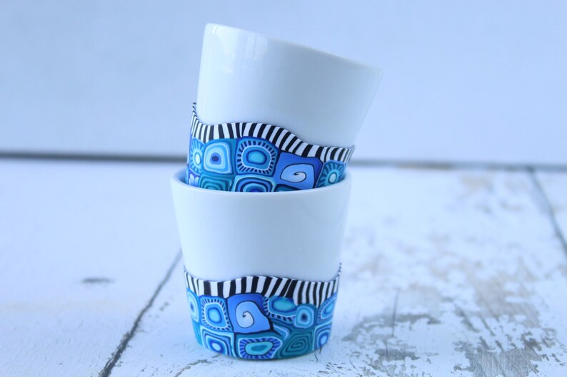 Set of Two Vibrant Blue Espresso Cups Etsy