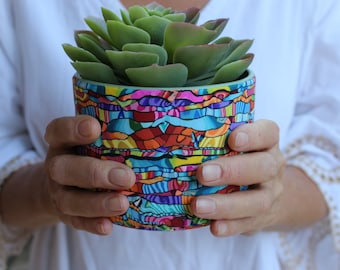 Colorful Stunning Indoor Succulent Planter Made With Polymer Clay