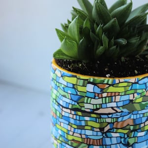 Indoor Planter: Mini Teal, Green & Brown Unique Plant Pot image 7