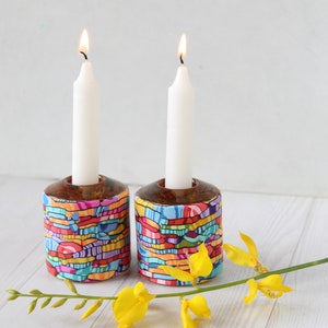 Colorful Shabbat Candlesticks, Jewish Candle Holder, Mother's Day Gift