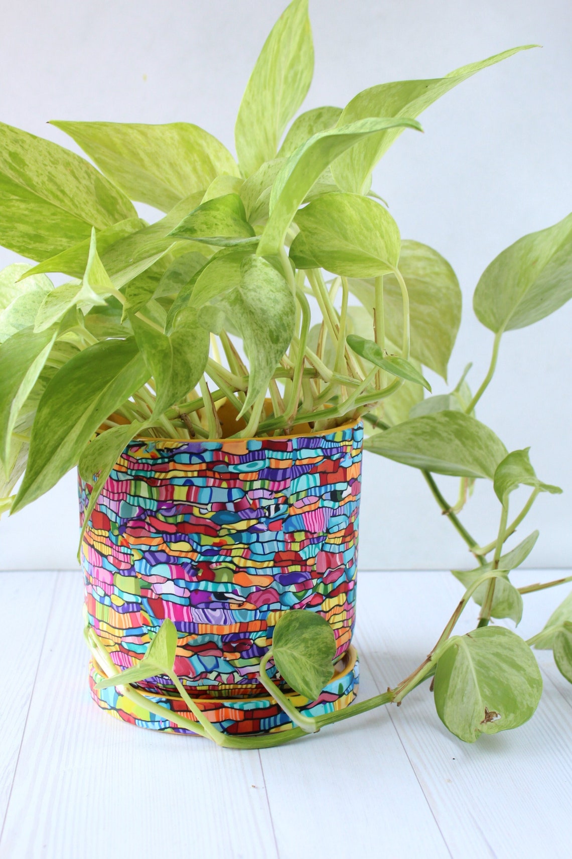 Large & Colorful Indoor Plant Pot With Drainage Plate Etsy