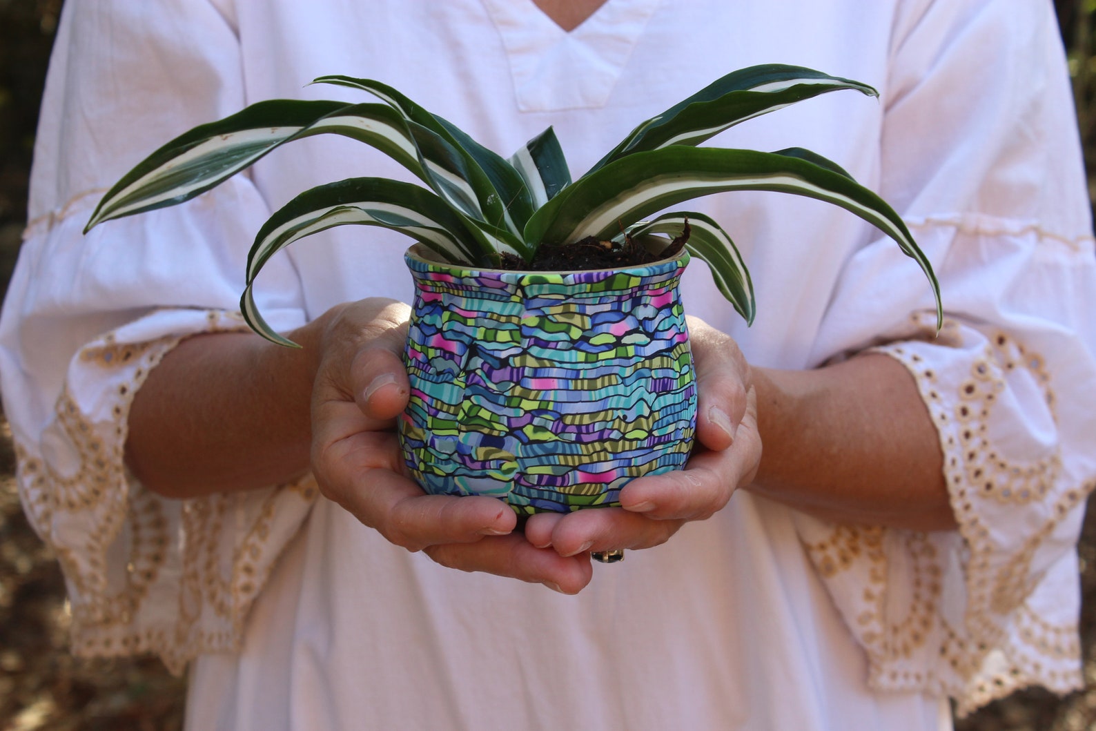 Small Colorful Indoor Plant Pot Teal Green and Purple Etsy