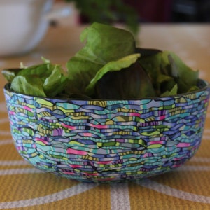 Teal, Blue, Green and Purple Salad Serving Glass Bowl Coated with Polymer Clay image 3