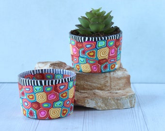 Two Small Colorful Bright and Vibrant Succulent Planters