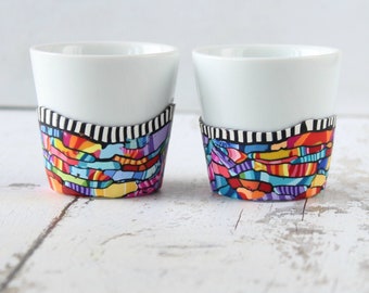 Set of 2 Colorful Espresso Cups, Handmade Gift for Coffee Enthusiasts