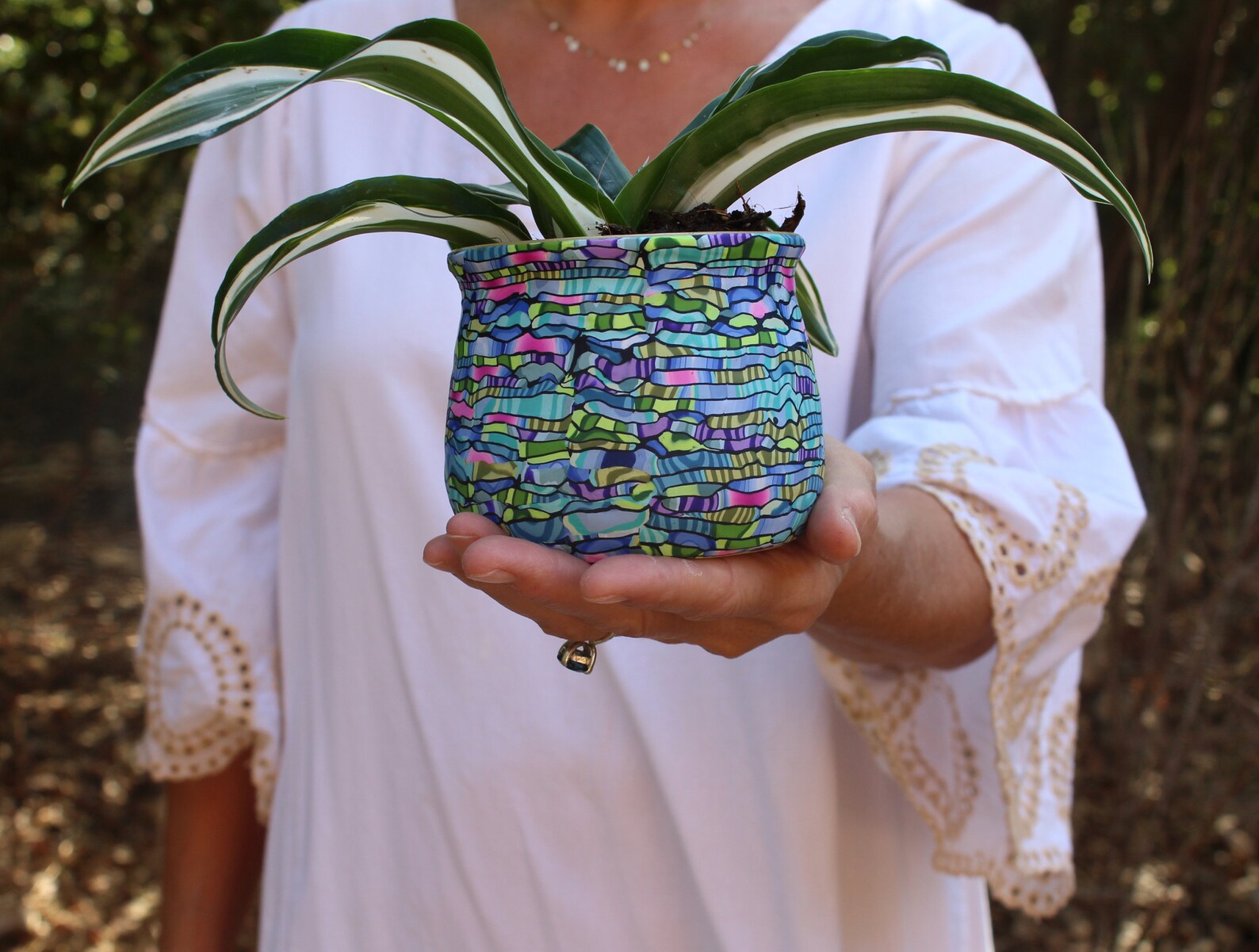 Small Colorful Indoor Plant Pot Teal Green and Purple Etsy