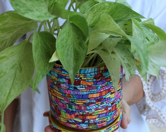 Large Indoor Plant Pot with Drainage Plate - Bright, Vibrant Colors