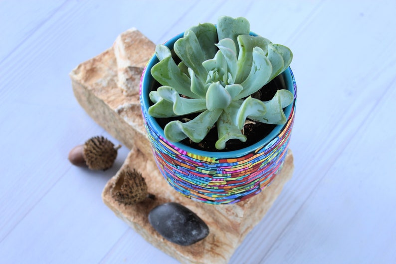 Colorful Indoor Mini Planter, Bright and Vibrant Statement Small Pot image 7