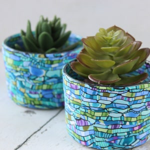 Set of 2 Indoor Succulent Planters, Colorful Teal & Green Pots, Office Desk Plant Pot, Plant Lover Gift Home Decor Gift