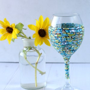 Kiddush Cup with Handmade Polymer Clay  - Teal, Brown, Green Shabbat Goblet