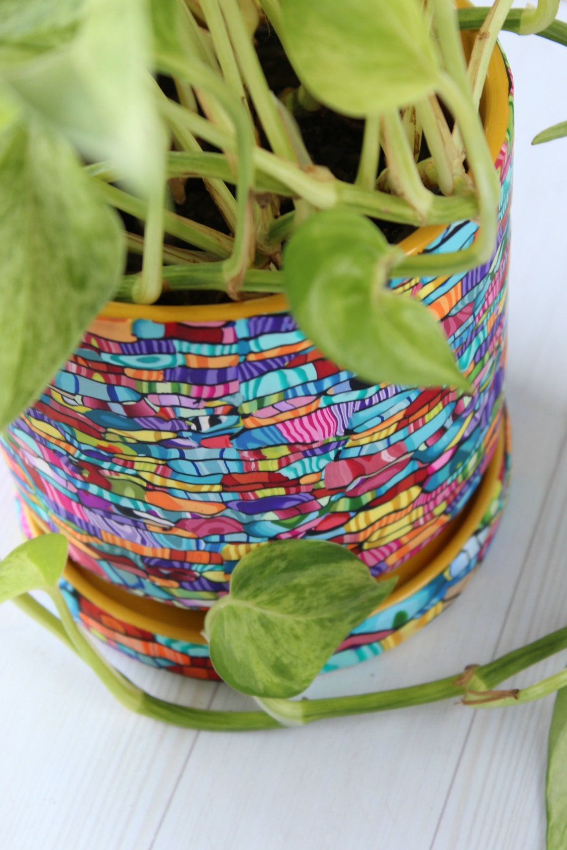 Large & Colorful Indoor Plant Pot With Drainage Plate Etsy