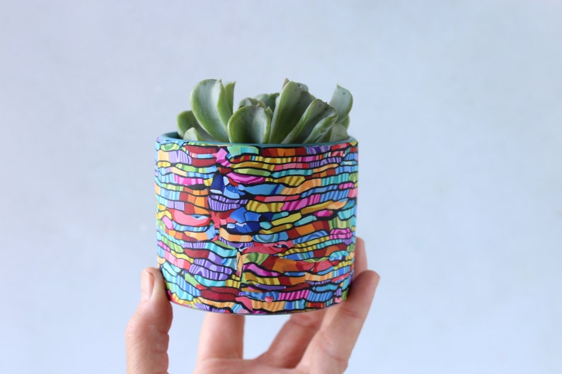 Colorful Indoor Mini Planter, Bright and Vibrant Statement Small Pot image 1