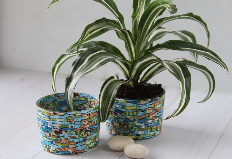 Handmade Small Succulent Planters Set of 2 Bright Pots image 7