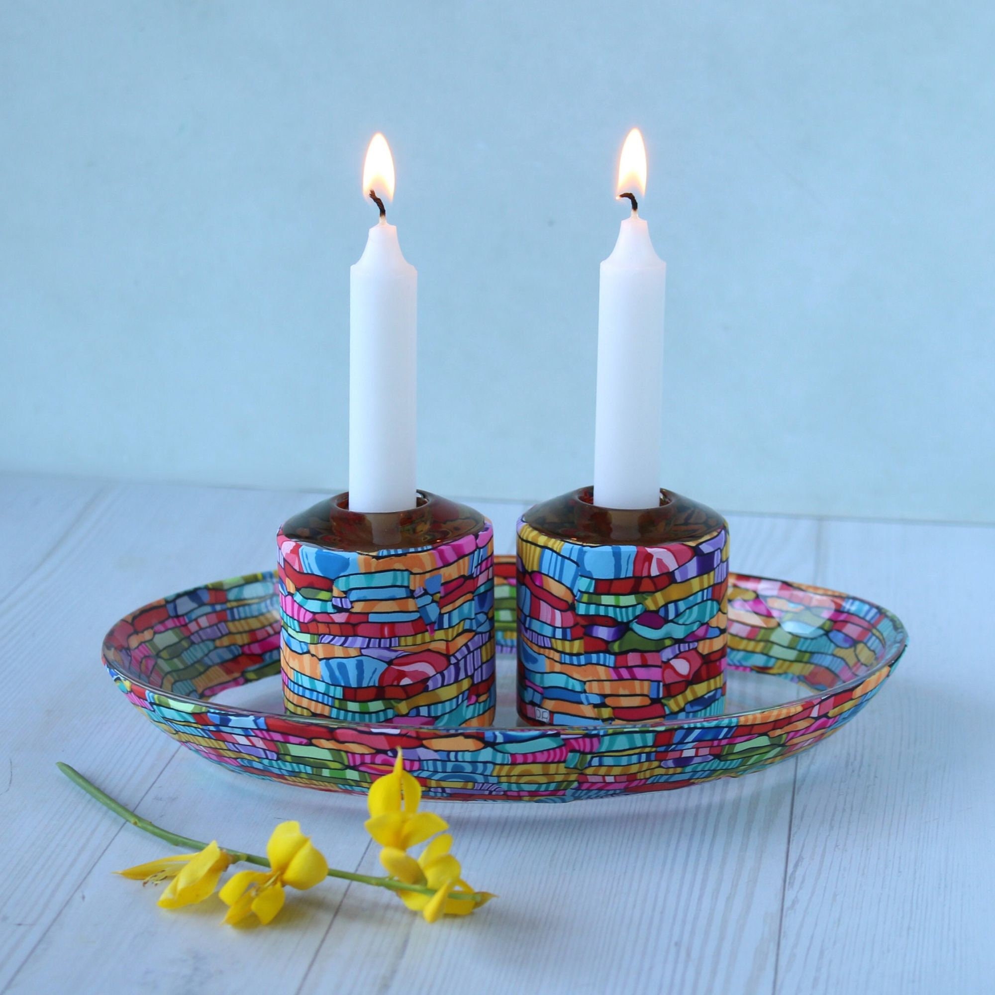 Colorful Shabbat Candlesticks Jewish Candle Holder - Passover Seder ...