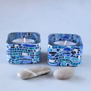 Blue and White Tea Candle Holders Made With Polymer Clay image 8