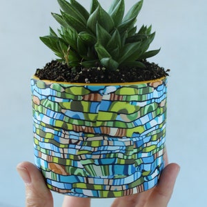 Indoor Planter: Mini Teal, Green & Brown Unique Plant Pot green pot only