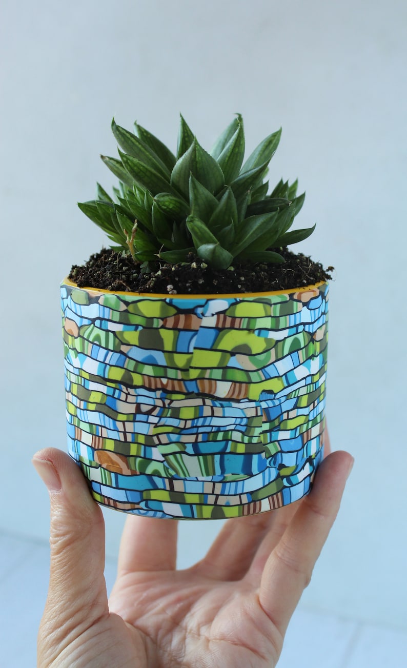 Indoor Planter: Mini Teal, Green & Brown Unique Plant Pot green pot only