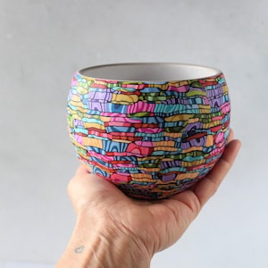 Modern Succulent Planter, Colorful Polymer Clay Plant Pot, Round Ceramic Flower Pot, Home Decor Gift, Plant Lovers Gift