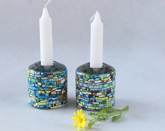 Shabbat Bright and Colorful Candle Double Sided holders