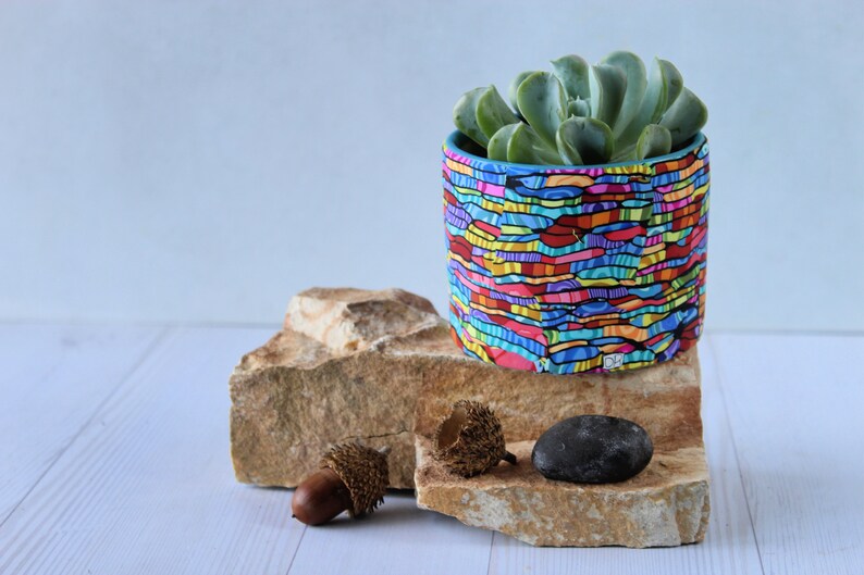 Colorful Indoor Mini Planter, Bright and Vibrant Statement Small Pot image 4