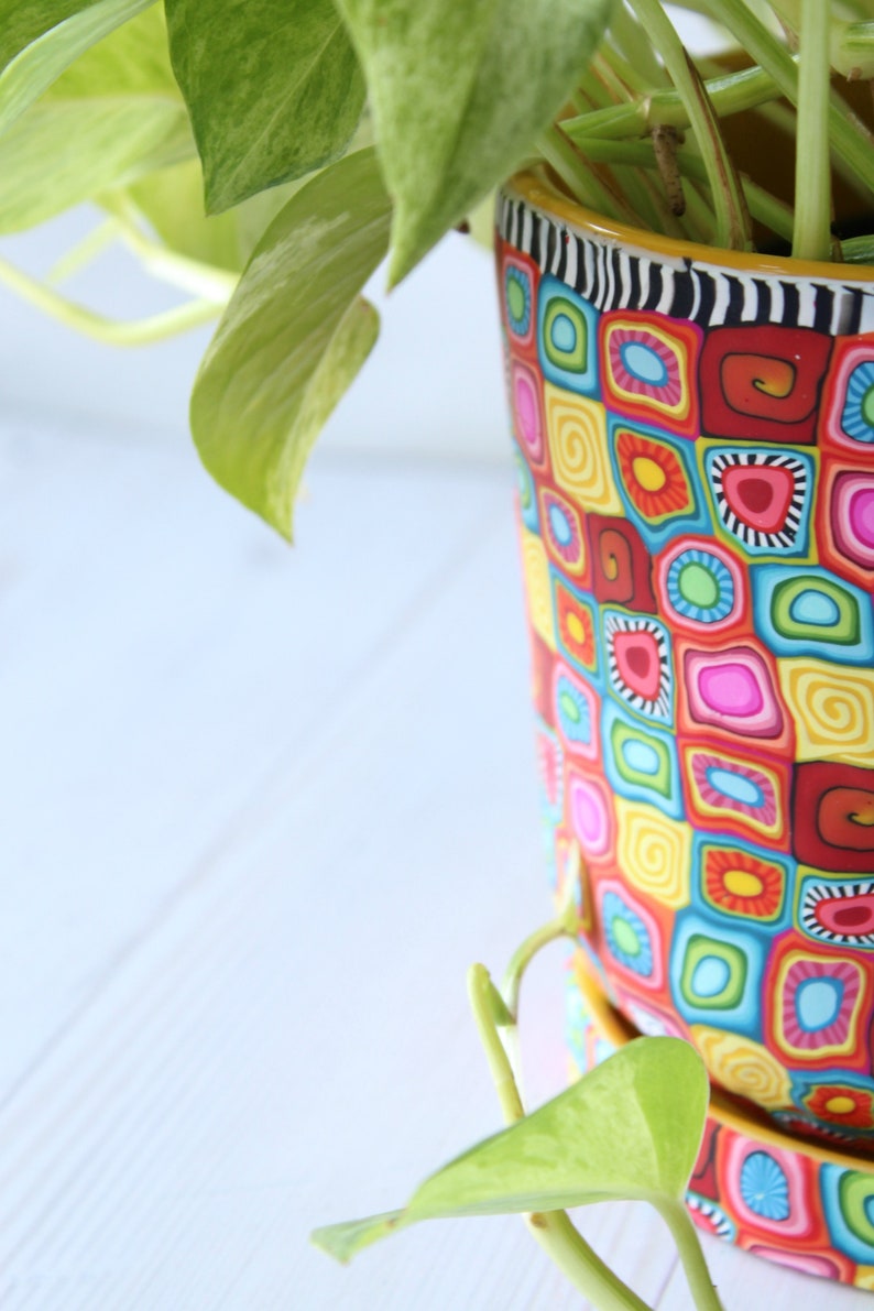 Large and Colorful Indoor Plant Pot With Drainage Plate Etsy