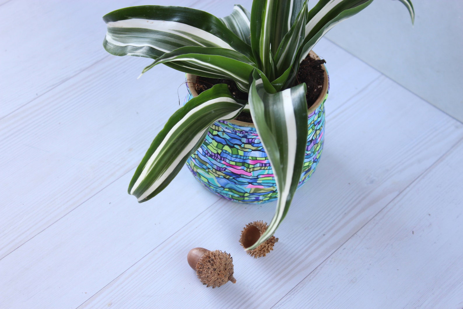 Small Colorful Indoor Plant Pot Teal Green and Purple Etsy