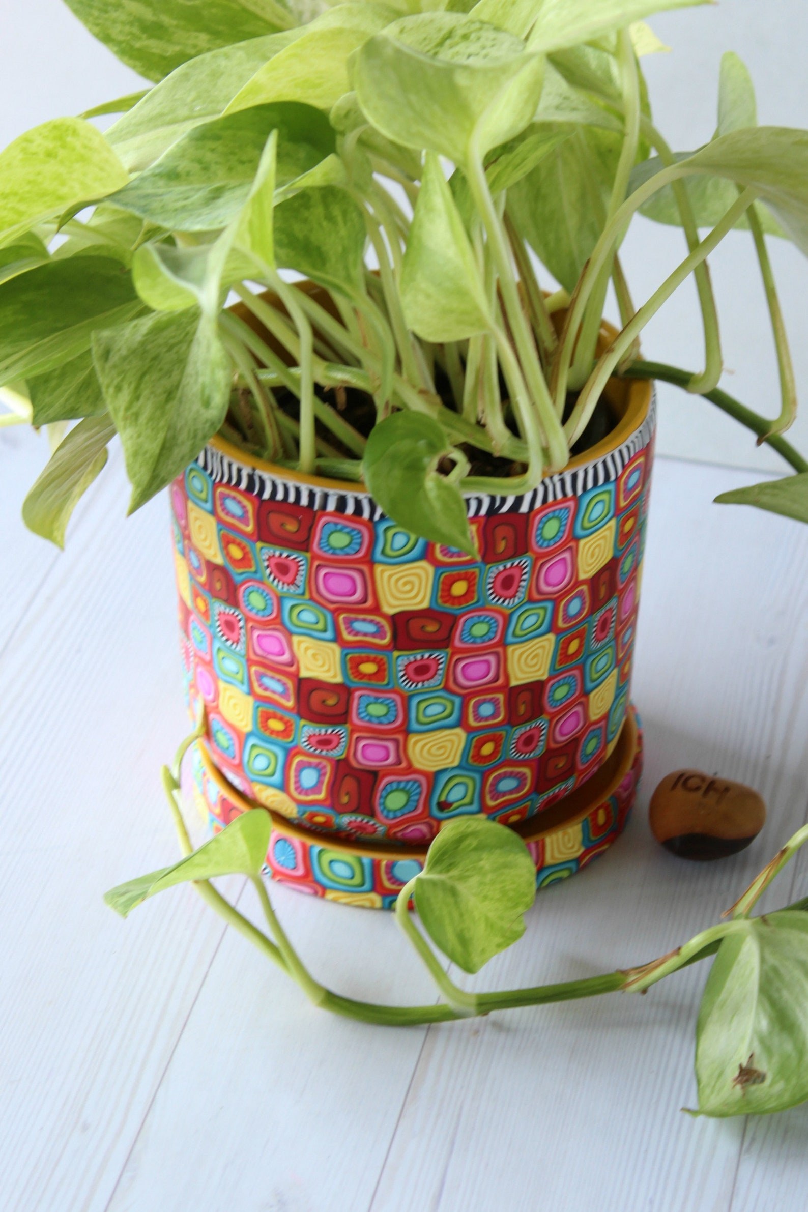 Large and Colorful Indoor Plant Pot With Drainage Plate Etsy