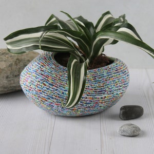 Colorful Pebble Shape Indoor Planter Medium Size, Drainage Hole image 1