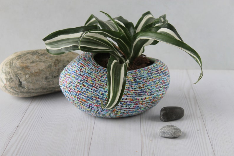 Colorful Pebble Shape Indoor Planter Medium Size, Drainage Hole image 1