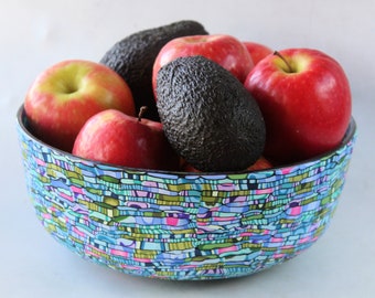 Colorful Glass Fruit Bowl, Large, Salad Bowl with Polymer Clay Coating