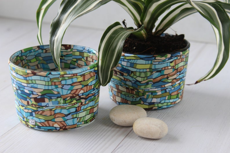 Handmade Small Succulent Planters Set of 2 Bright Pots image 9