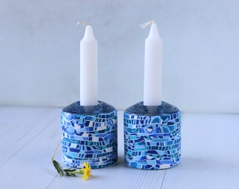 Shabbat Blue Double Sided Candle  holders