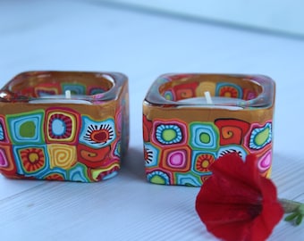 Handmade Colorful Polymer Clay Tea Candle Holders - Unique Home Accessories