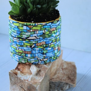 Indoor Planter: Mini Teal, Green & Brown Unique Plant Pot image 6